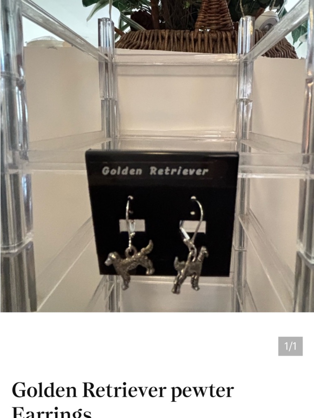 Golden Retriever Pewter Dog Dangle Earrings - Silver Tone